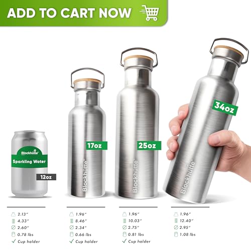 34 oz Stainless Steel Water Bottle - Wide Mouth Insulated Canteen for Cold Drinks - Silver