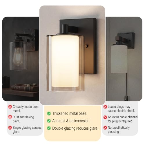 Kalium Black Double Glass Wall Sconces Set of Two - Modern Farmhouse Vanity Lights