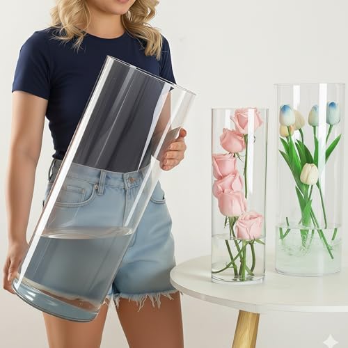 XXL Extra Large Clear Acrylic Floor Vase Set - 3 Sizes, Unbreakable Cylinder Flower Holders