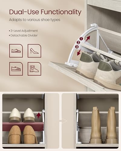 VASAGLE Oatmeal Beige Slim Shoe Storage Cabinet with 3 Flip Drawers, Holds 12-20 Pairs