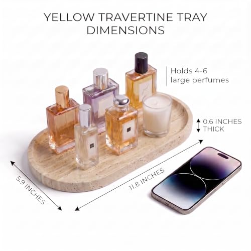 Natural Travertine Beige Oval Marble Tray - 11.8 x 5.9 Vanity Organizer - Variation of Natural Travertine Beige / 11.8" x 5.9"