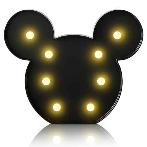 YiaMia Black Mouse Night Light for Kids, Battery Powered Mouse Decor, Mouse Birthday Decorations for Bedroom, Kids Room Decor, Wall Decor for Bedroom