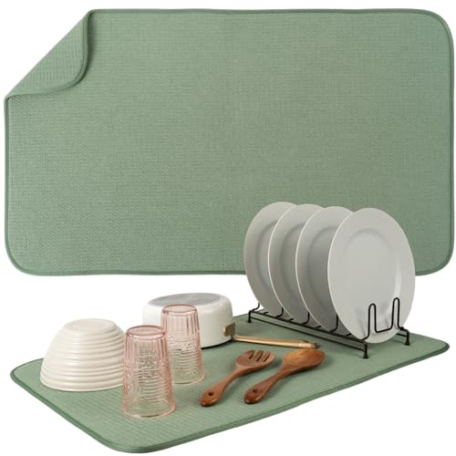 S&T INC. Dish Drying Mat XL, 18” x 24”, Absorbent Microfiber Kitchen Counter Mat, Dish Drying Pad for Dishes, Utensils, Pots and Pans, Extra Large, Sky Blue