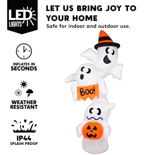 Giant Inflatable Ghost Halloween Yard Decoration with LEDs, Outdoor Blow Up Decor