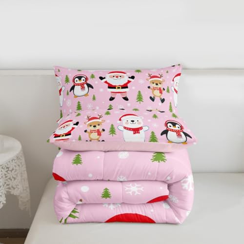 Feelyou Santa Claus Christmas Comforter Set Twin 2 Pcs - Pink/Red/White