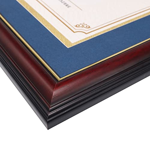 GraduationMall Cherry Wood Diploma Frame with Gold Trim - Navy Mat or No Mat, 8.5x11 or 11x14 Display
