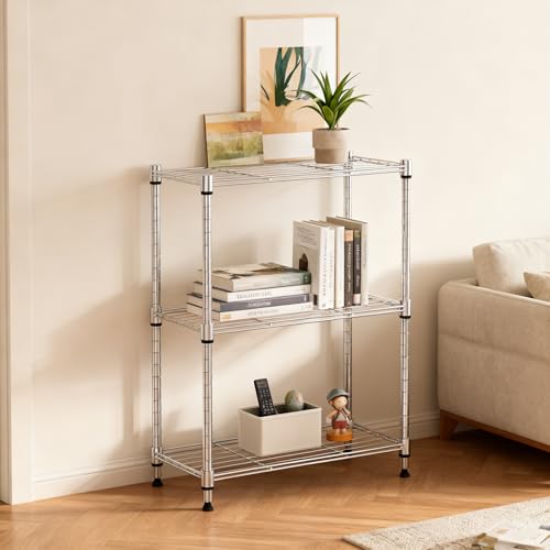 3-Tier Wire Storage Shelving Unit - Heavy Duty Steel Organizer, Chrome, 11.8"D x 17.7"W x 26.4"H