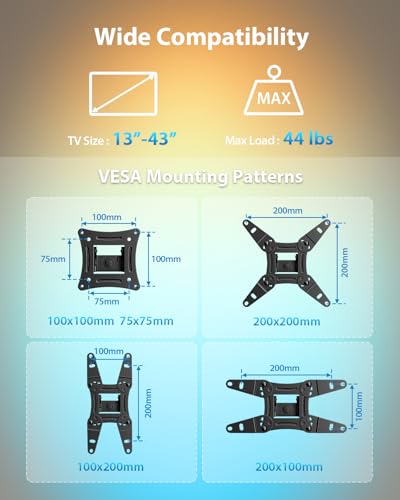 Pipishell Full Motion TV Wall Mount with LED Light for 13–43 Inch TVs - 13-43 Inch / Full Motion TV Mount With LED