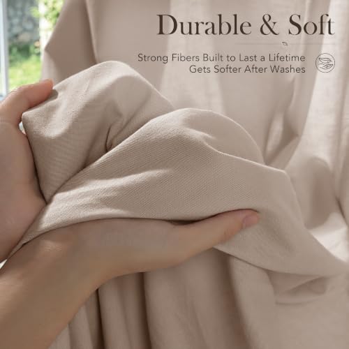 LBRO2M 100% French Organic Linen Fitted Sheet King Up to 16" Deep Pocket - Natural Breathable Bedding