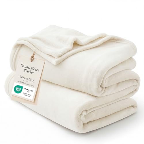 King Size Fleece Blanket Cream - Soft Lightweight Plush Bed Cover 108x90 Inches (Variation: Cream / King 108" x 90")