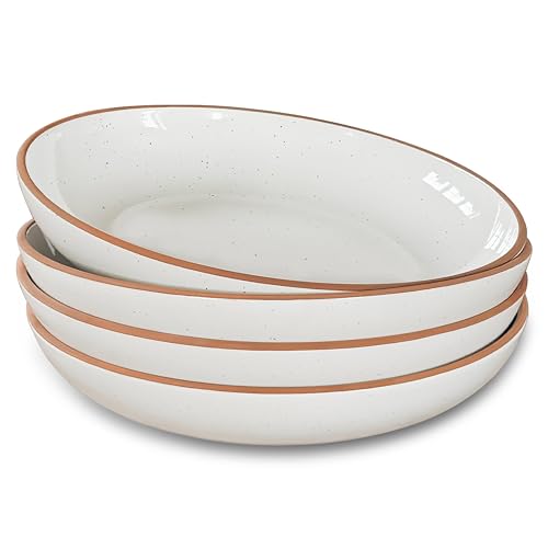 Large Ceramic Pasta Bowl Set of 4 - Vanilla White, 30oz Microwave & Dishwasher Safe