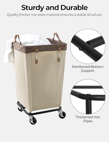 Laundry Basket with Wheels - 160L Rolling Hamper for Clothing - Light Khaki