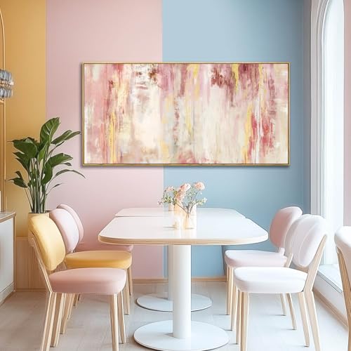 Pink Abstract Wall Art Canvas - Framed Oil Painting for Bedroom & Living Room 40L x 20W Inches - Modern Home Decor