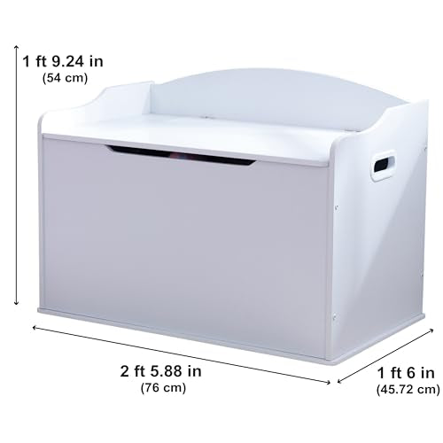 KidKraft Austin Wooden Toy Storage Bench - White, Safety Hinged Lid, Ages 3+