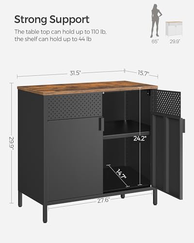 SONGMICS Storage Cabinet Sideboard Rustic Brown & Black 31.5" W Adjustable Shelves