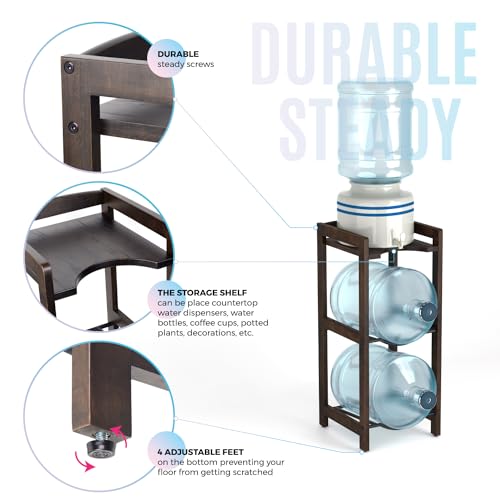 2Holder 1Shelf Water Jug Stand with Top Shelf Walnut - 5 Gallon Water Bottle Holder