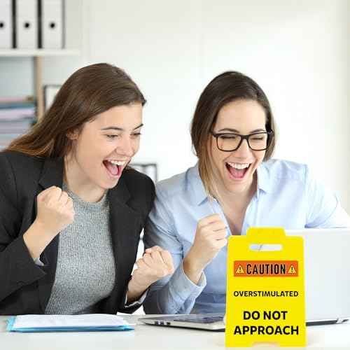 MBL Funny Overstimulated Office Sign - Bosses Day Women Mini Fun Humor Gag Caution Desk Sign Cubicle Decor White Elephant Stocking Stuffers Christmas Xmas Holiday Gift for Men Coworker Team Teammate
