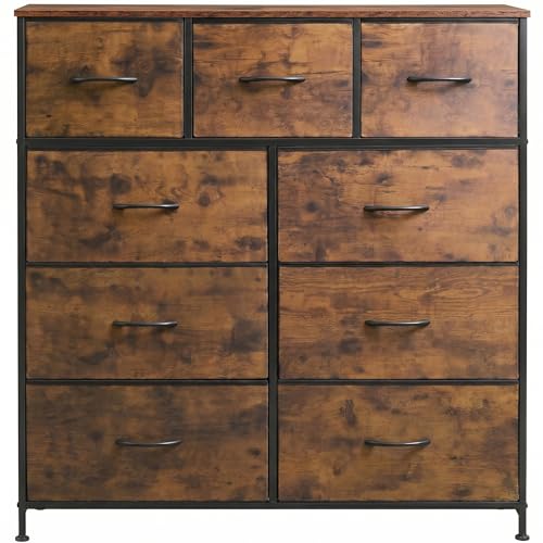 WLIVE Rustic Brown 9-Drawer Dresser with Wood Grain Finish for Bedroom