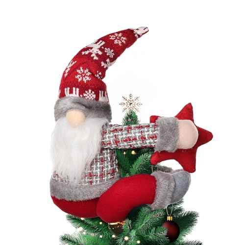 Unique Funny Christmas Plush Stuffed Decor - 22.3 Inch Gnome Christmas Star Topper for Tree, Wine Bottle, Curtain Ornaments