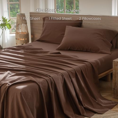 Cocoa Brown MooMee King Size Washed Cotton Sheet Set - Extra Deep Pocket 4 Pieces