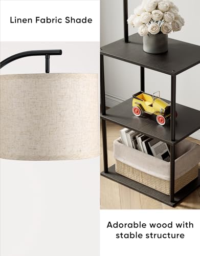 PARTPHONER Black Floor Lamp with Table, Nightstand & 3CCT LED Bulb, Modern End Table for Living Room & Bedroom
