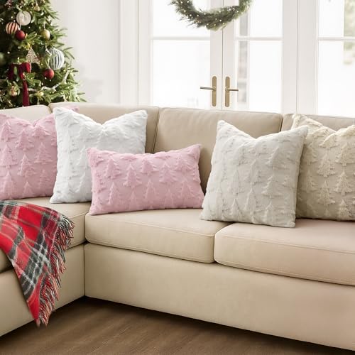 MIULEE 18x18 Pink Christmas Pillow Covers Set of 2 Holiday Decor