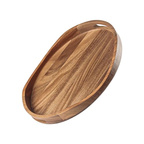 Acacia Wood Serving Tray with Handles - 17x13 Inch Round Ottoman Table Decor Variation of THIS listing