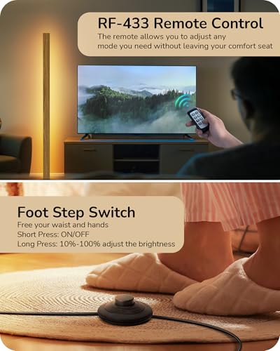 EDISHINE Natural Wooden LED Corner Floor Lamp with Remote, Dimmable & 7 CCT