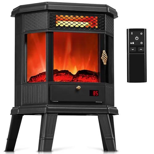 RealSmart Black 22-Inch Electric Fireplace Heater with 3D Flame, Remote & Timer