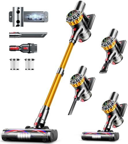 Cordless Vacuum Cleaner 600W 50KPA Self-Standing Touch Screen Pet Hair Carpet Hard Floors - Gold