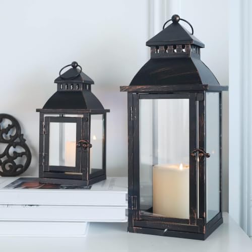 Large Bronze Decorative Lantern Set of 2 for Indoor & Outdoor Use - 17