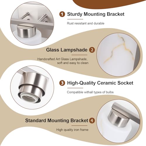Brushed Nickel 3-Light Bathroom Vanity Light Fixture with White Marble Glass - Modern Wall Lamp