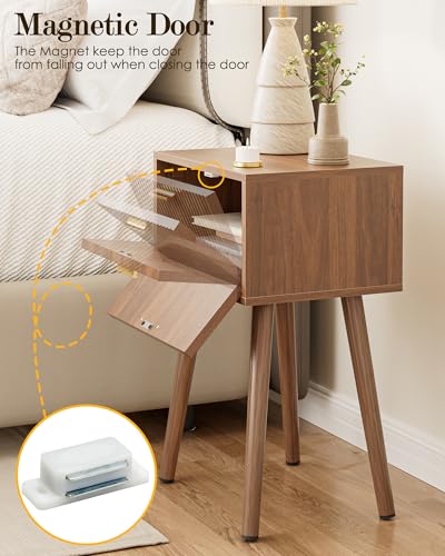 ASACESCU Walnut Night Stand Set of 2 with Fluted Doors - Modern Bedroom Furniture