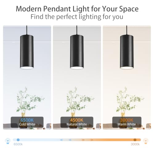 SAMPHON Black 4-Inch LED Pendant Lights for Kitchen Island & Bedroom - 2 Pcs