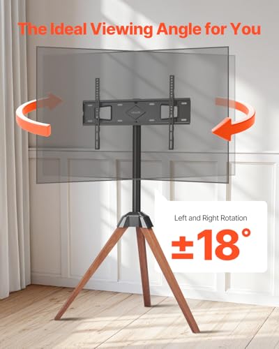 Tripod TV Stand for 40-65 Inch Flat & Curved Screens - Oak Legs, 99 lbs Support
