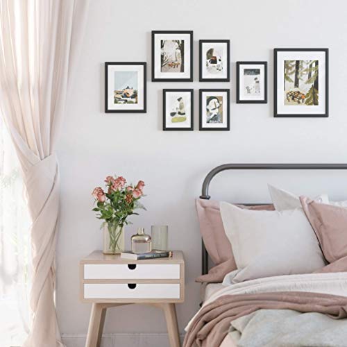 SONGMICS Gallery Wall Frame Set of 7 - Black, 11x14, 8x10 & 6x8 Sizes with Mats