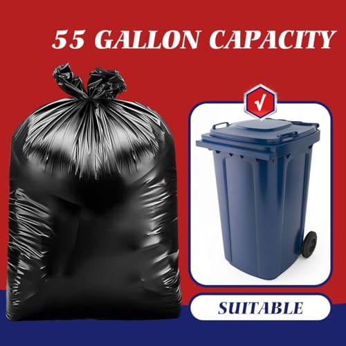 Teivio Large Black Trash Bags 55-60 Gallon - 160 Count Heavy Duty Garbage Bags - Variation of 160pcs-55 60 Gallon-Black