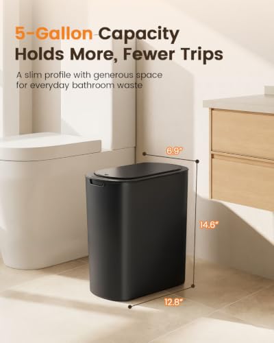 TIPGO 5 Gallon Black Touchless Bathroom Trash Can with Lid – Automatic Waste Bin
