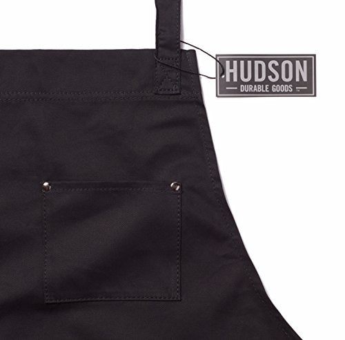 Hudson Durable Goods Black Professional Chef Apron for Kitchen, BBQ & Grill