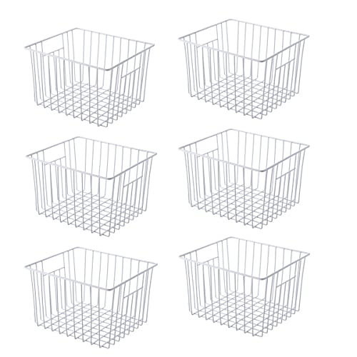 White Freezer Basket Organizer 11x9x5.5in, Set of 6 - Durable Wire Storage Bin