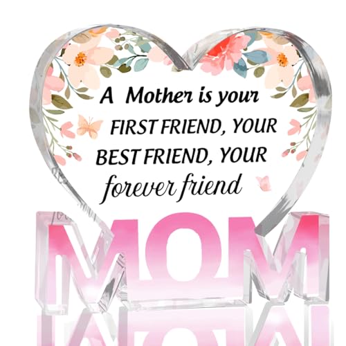 Mothers Day Gifts Best Mom Gifts -Gifts for Mom from Daughter Son - Best Mom Ever Gifts Unique Mother Birthday Acrylic Heart-Shaped Plaque Desk Decorations Present for Mom Christmas Anniversary