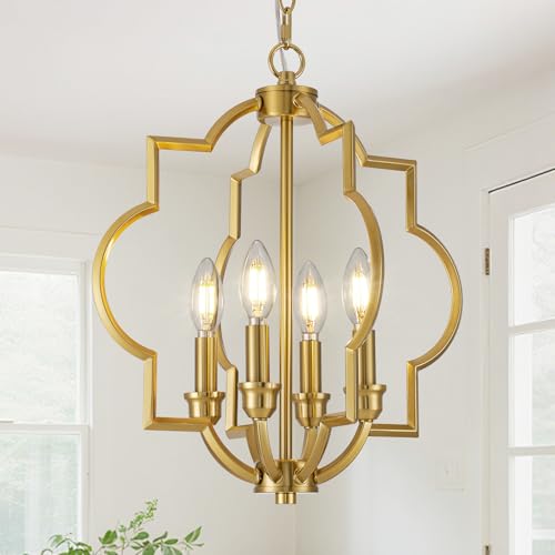 Brushed Gold Dining Room Chandeliers, 15.6" Farmhouse Pendant Light