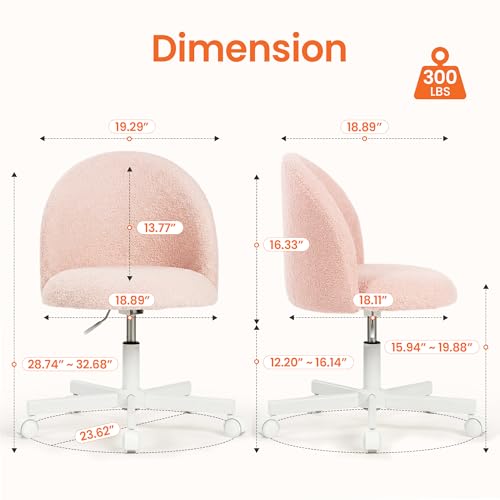 Neo Chair Vanity Chair with Wheels - Pink Teddy Small Desk Seat, Armless