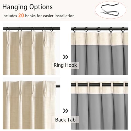 Alba Cream Blackout Linen Pinch Pleated Curtains - 40"W x 96"L, Pack of 2