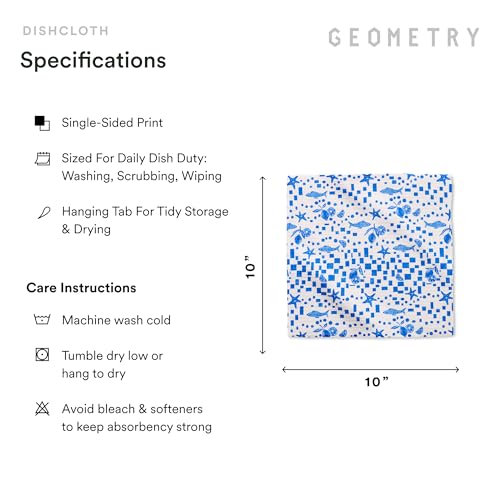 GEOMETRY Kitchen Dish Cloths - Spring & Summer Collection - Premium Dishcloths with Geoweave - Absorbent & Fast Drying Kitchen Towels - Blue Garden Wings, 10" x 10" - 3-Pack