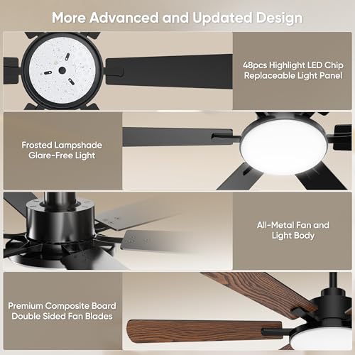 Black 52-Inch Ceiling Fan with Light and Remote Control - Downrod Mount