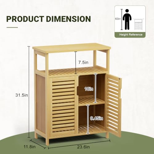 Bamboo Freestanding Bathroom Floor Storage Cabinet with Doors & Shelf - Variation of THIS listing
