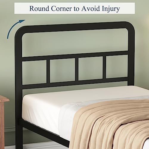 Modern Twin Bed Frame with Headboard & Footboard - Steel Slat Support, No Box Spring Needed, Easy Assembly, Black - 14 Inch