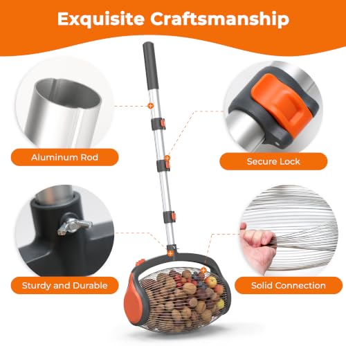 Nut Picker Upper Tool with Foot Release - Adjustable Handle for 3/4-1.5 inch Nuts & Acorns
