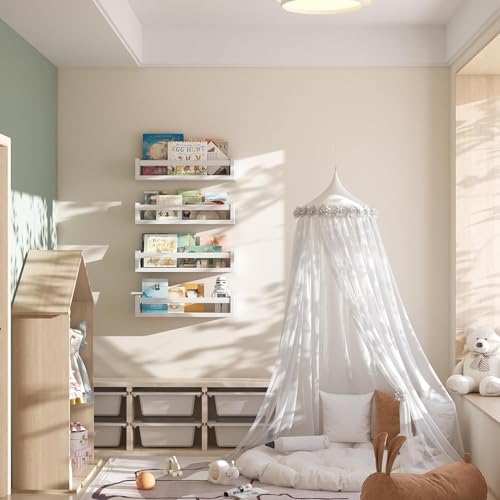 Onlysky Set of 4 Wall-Mounted Kid's Bookshelf - White Floating